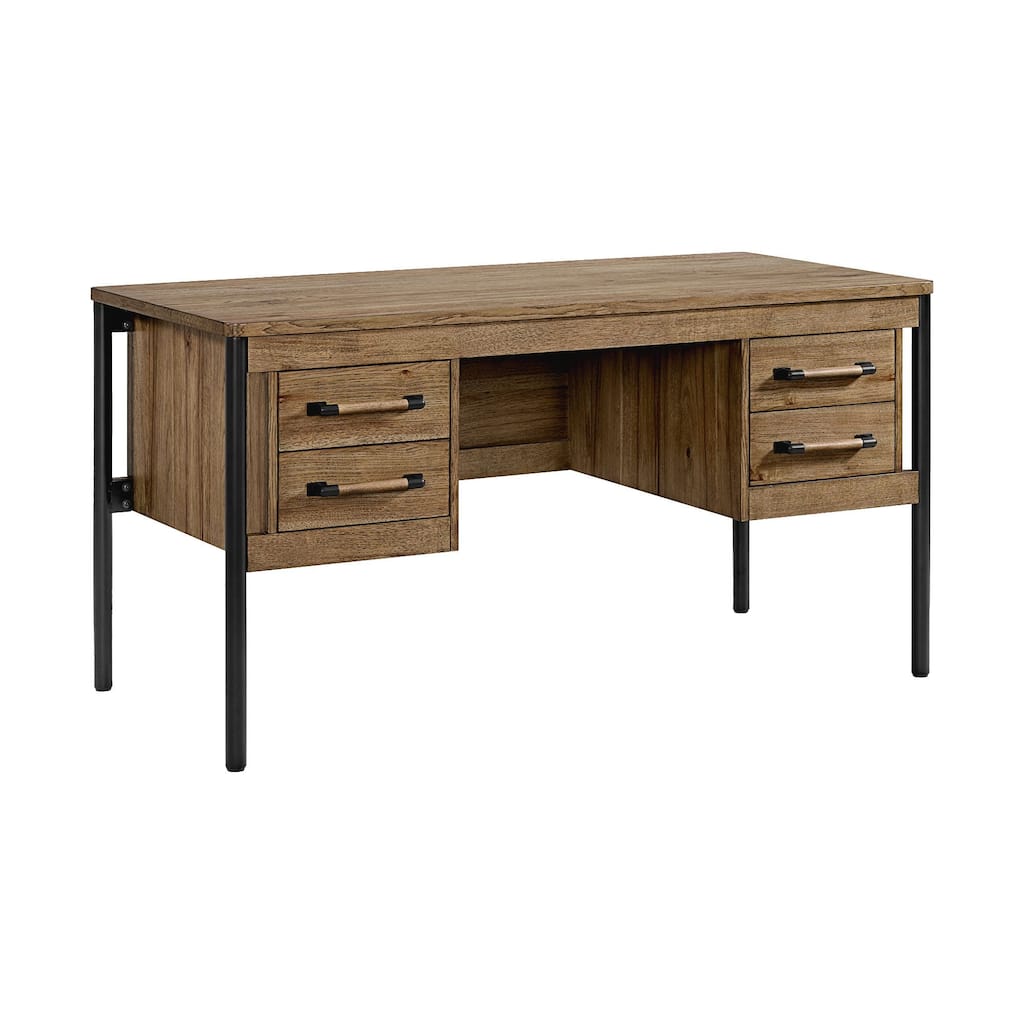 Norcross 60" Hickory Veneer Writing Desk, Brown and Black