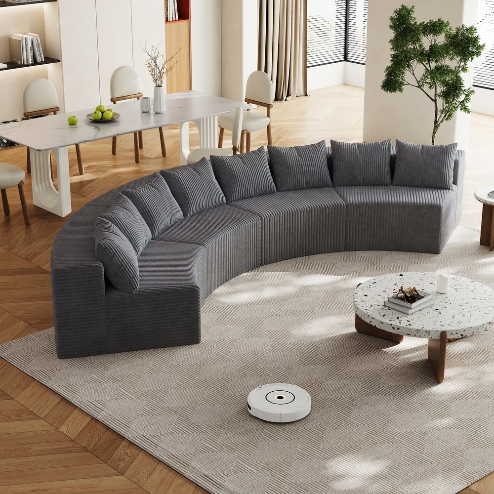 Symmetrical Curved Sectional Sofa Corduroy Modular Semi Circular Couch