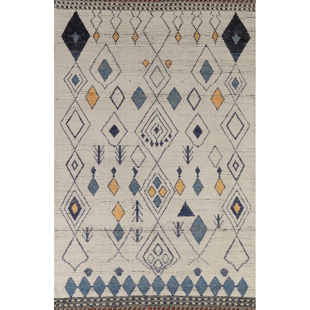 Geometric Moroccan Oriental Area Rug Hand-Knotted Wool Carpet - 5'9"x 9'0"