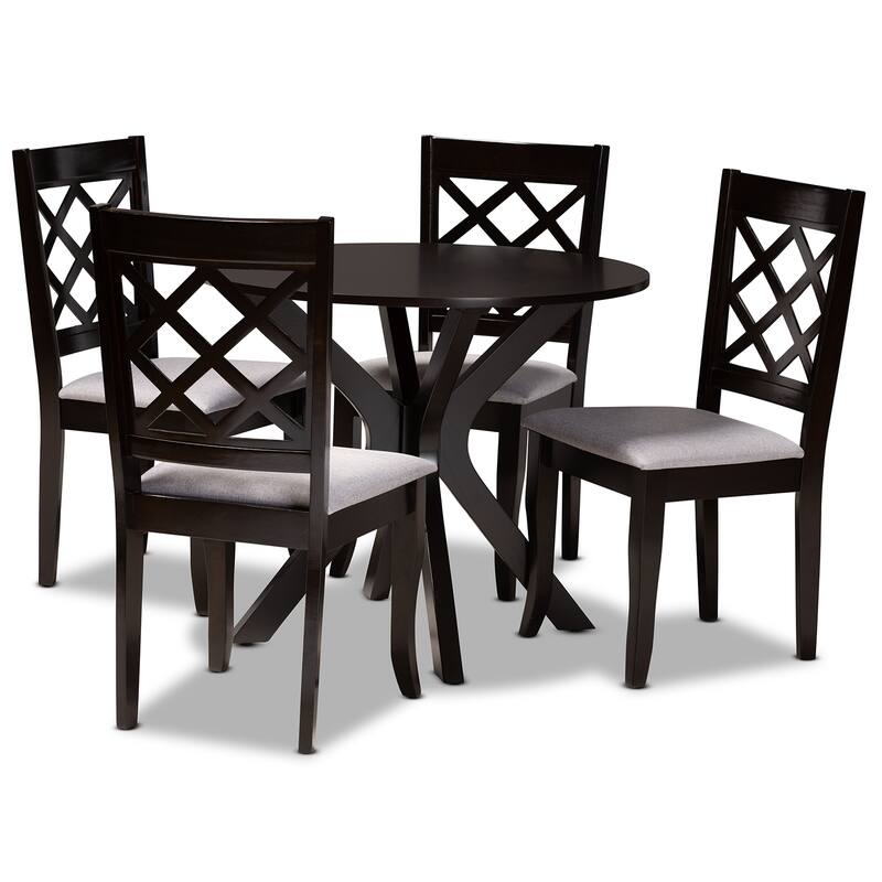 Jana Modern Fabric and Wood 5-Piece Dining Set - Grey/Dark Brown