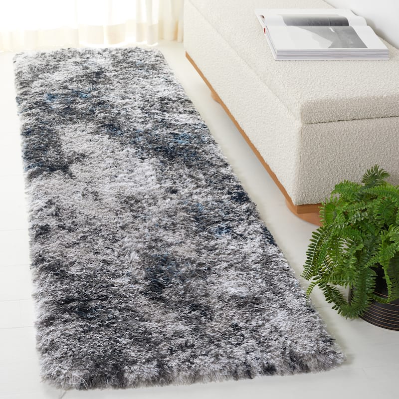 SAFAVIEH Cloud Shag Lalitha Modern Abstract 2-inch Thick Rug - 2'3" x 8' Runner - Grey/Blue