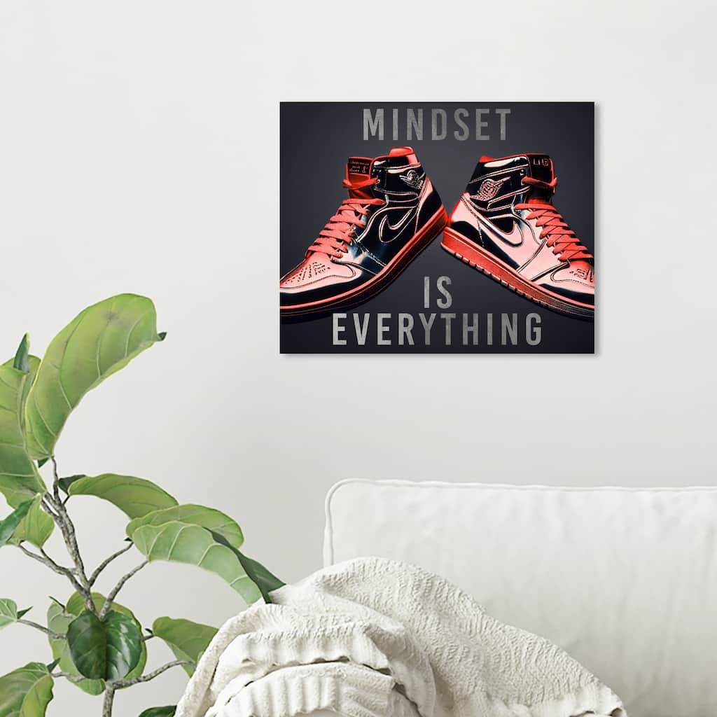 Wynwood Studio Fashion and Glam Red and Silver Sneakers Black and Metallic Silver Modern & Contemporary Wall Art Canvas Print