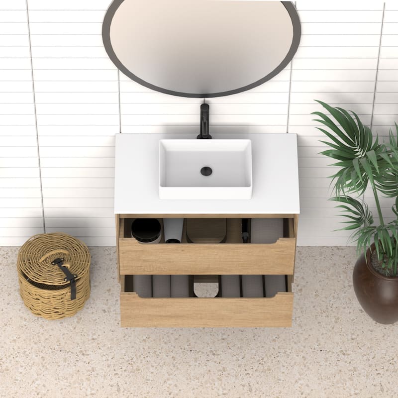 36" Solid Wood Bathroom Vanity with White Quartz Countertop Ceramic Square Sink