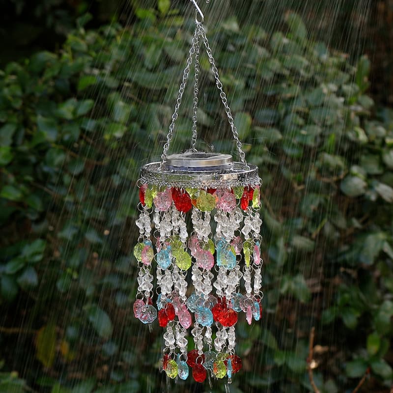 Glitzhome 19"H Solar Lighted Patriotic Wind Chime Hanging Decor