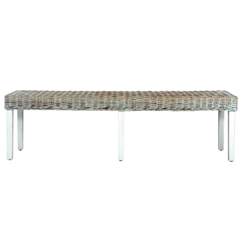 vidaXL Bench 63" White Natural Kubu Rattan and Solid Mango Wood