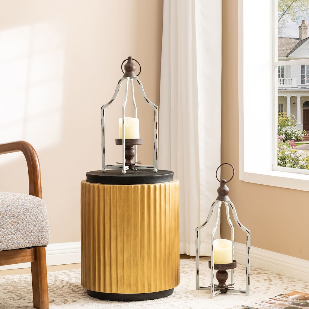 Glitzhome Set of 2 Farmhouse Metal Decorative Lanterns Hanging Candle Holders Wedding Decor