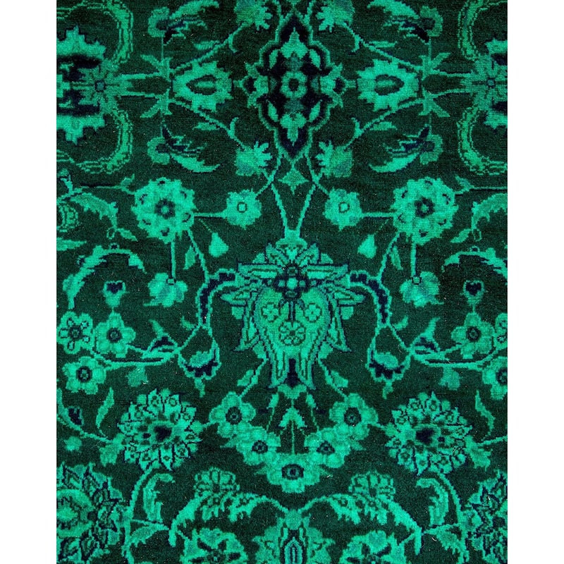 Overton Hand Knotted Wool Vintage Inspired Modern Contemporary Overdyed Green Area Rug - 3' 2" x 5' 2"