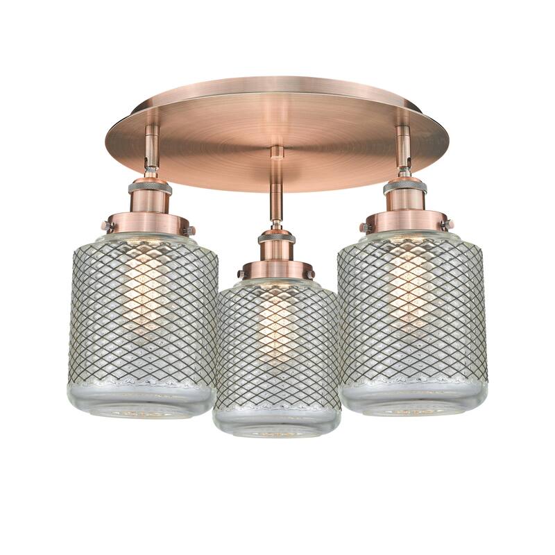 Innovations Lighting 916-3C-10-18 Edison Flush Edison 3 Light 18" Wide - Antique Copper / Clear Wire Mesh