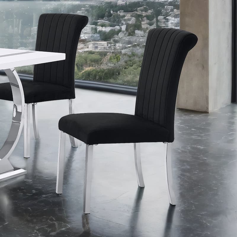 Modern Tufted Back Side Chairs Set Black Silver Finish