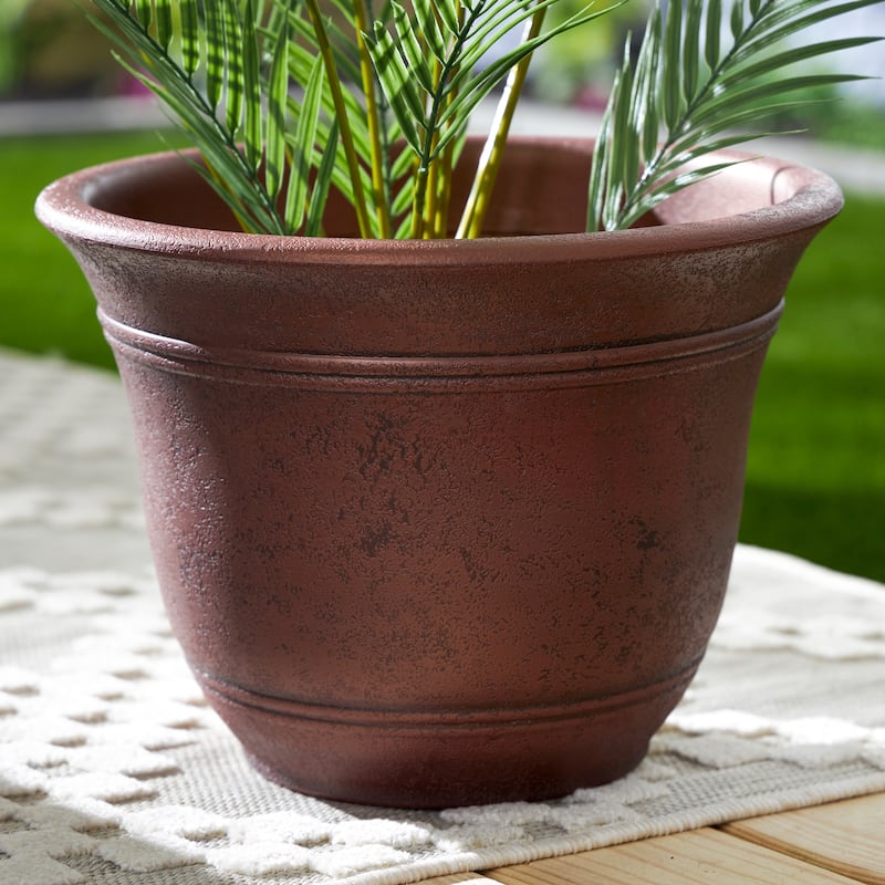 HC Companies Sierra 16 Inch Round Flower Garden Planter Pot, Rustic Redstone - 1.7