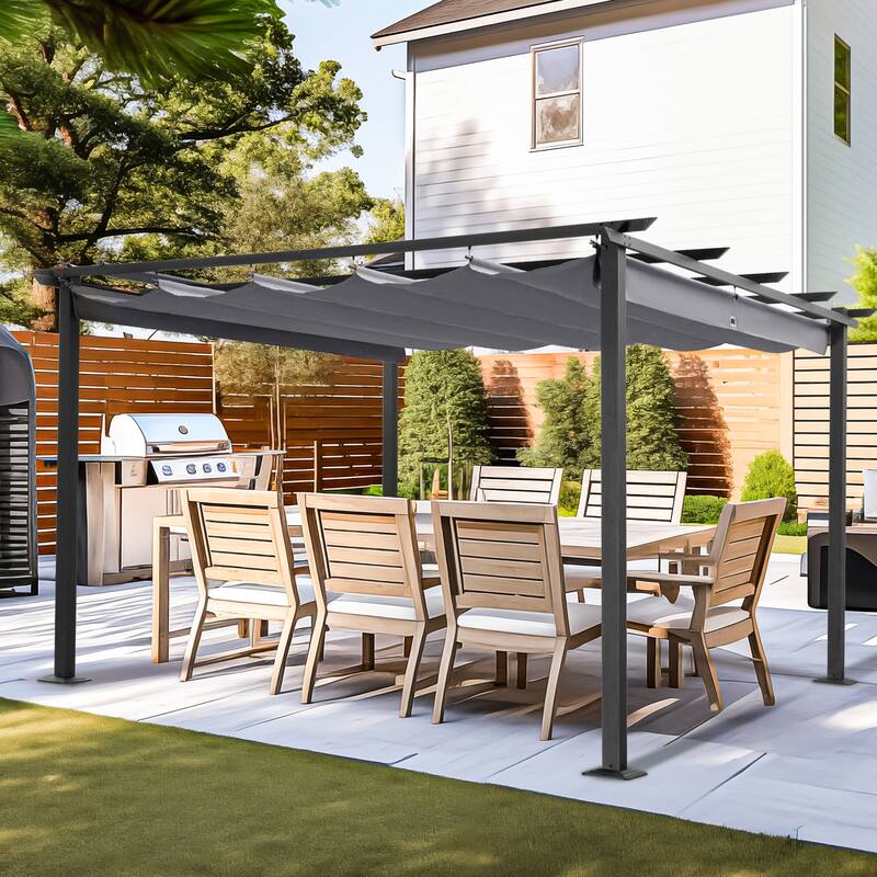 12 ft. x 12 ft. Aluminum Outdoor Pergola with Retractable Shade Canopy