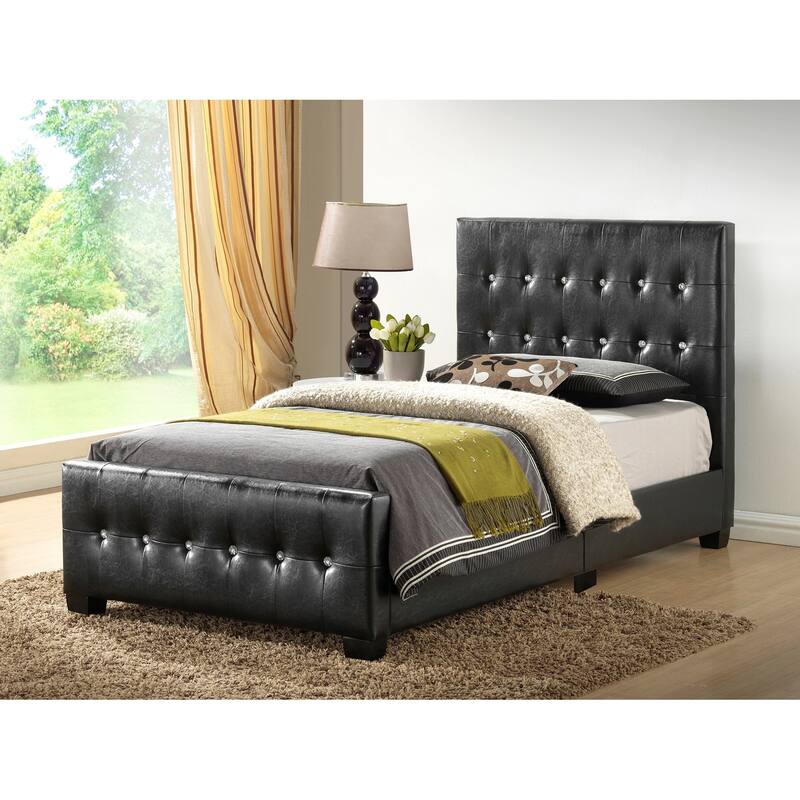 Diamond Jeweled Tufted Twin Panel Bed - 83" - Black