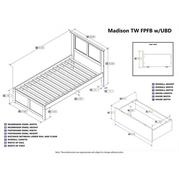 Madison Twin Platform Bed with Footboard and 2 Drawers in White