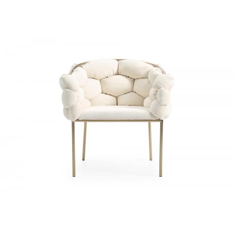 Modern Velvet Upholstered Arm Dining Chair with Brass Metal Legs and Solid Back for Living Room or Office - 32”H x 26”W x 23”D - White