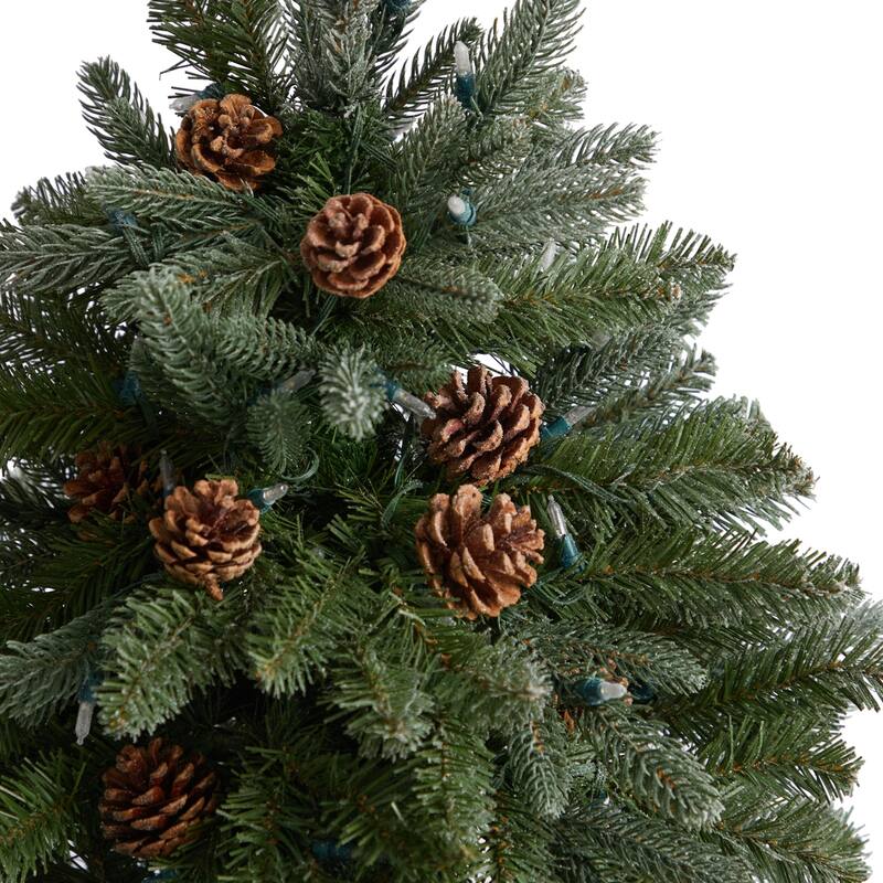 5Ft Flocked Artificial Christmas Tree with Lights - Holiday Decor, Pine Tree, Festive Tree, Indoor Tree - Green - 60