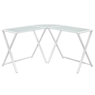 Porch and Den Hardy X-frame White Metal and Glass Corner Computer Desk (White)