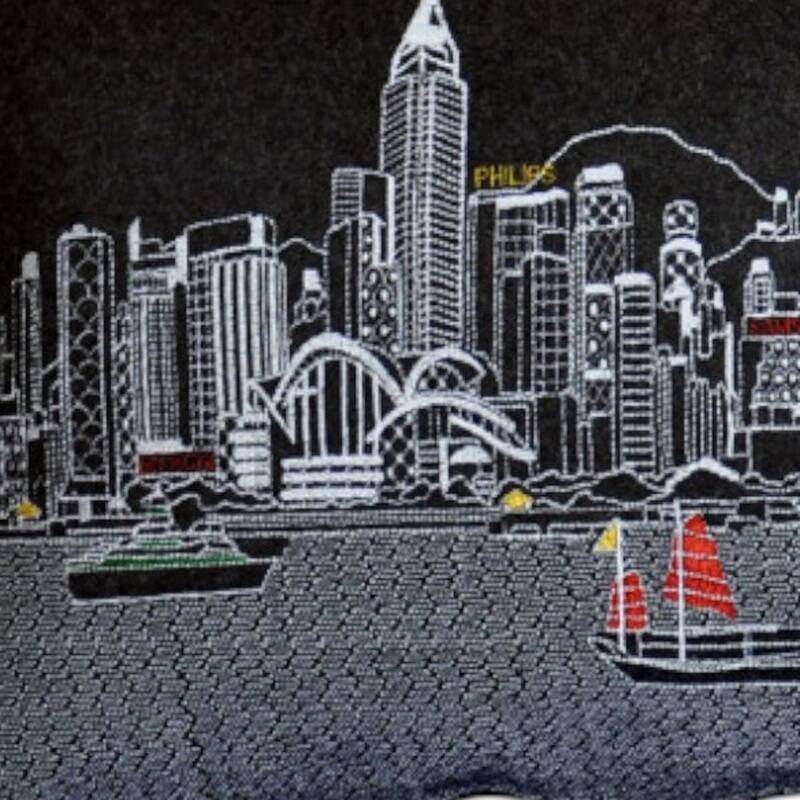 HomeRoots 35" Black Hong Kong Nighttime Skyline Lumbar Decorative Pillow