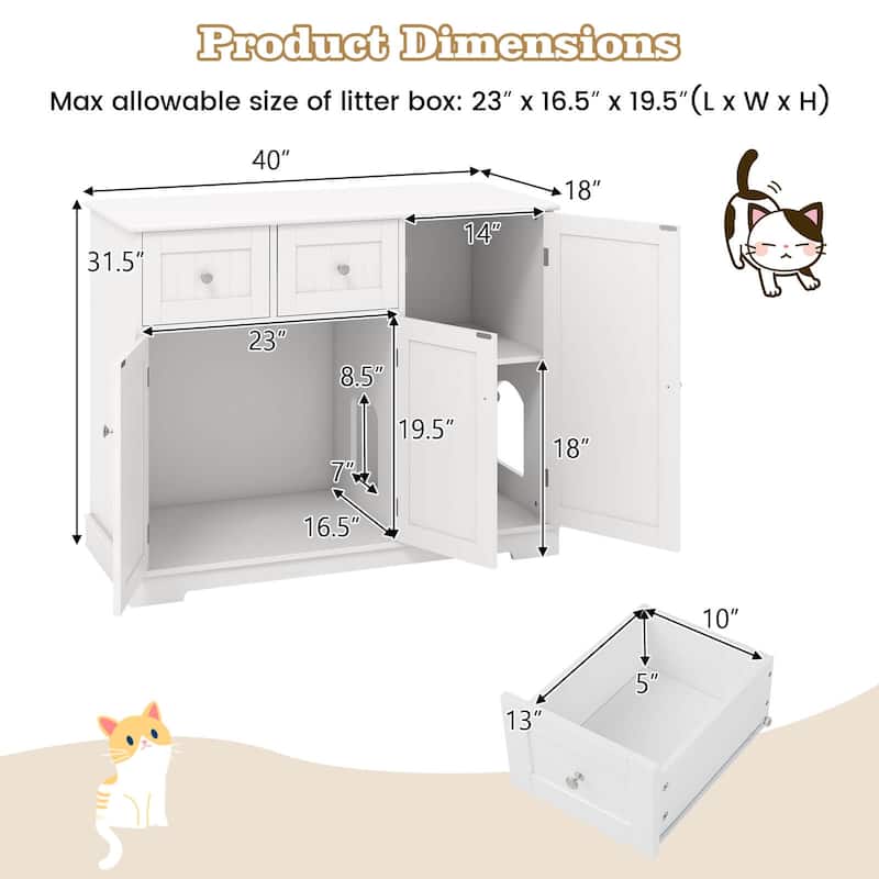 Costway Cat Litter Box Enclosure with 2 Drawers 3 Doors Anti-Toppling - See Details