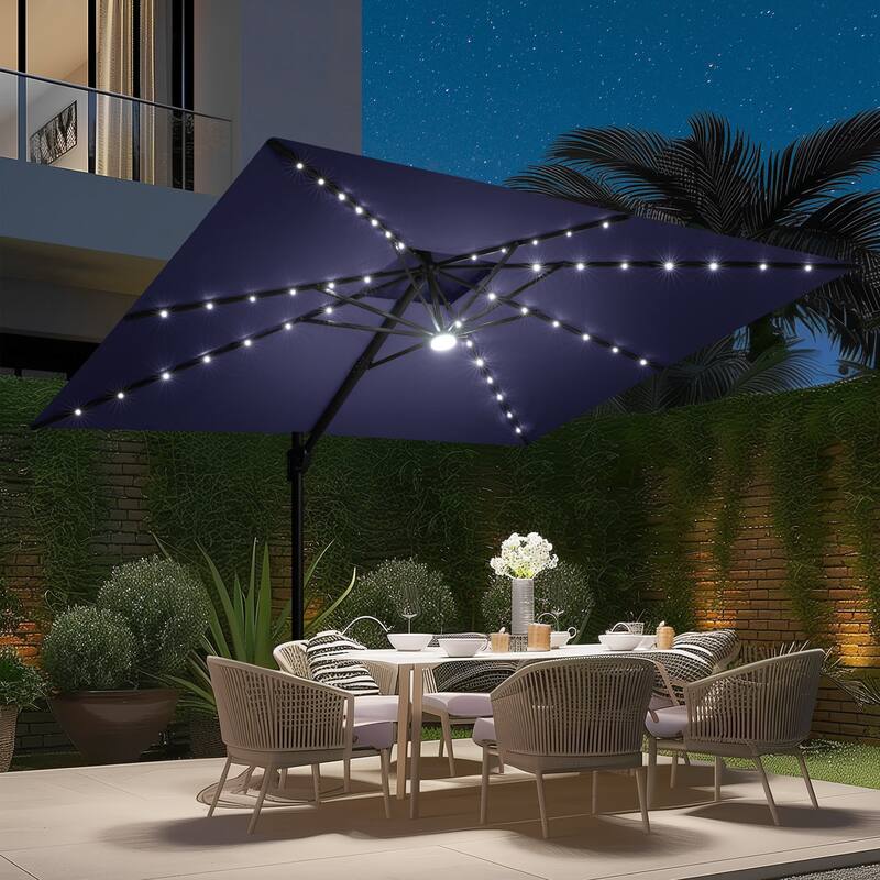 9 FT x 11 FT Outdoor Double Top LED Lighted Patio Cantilever Umbrella