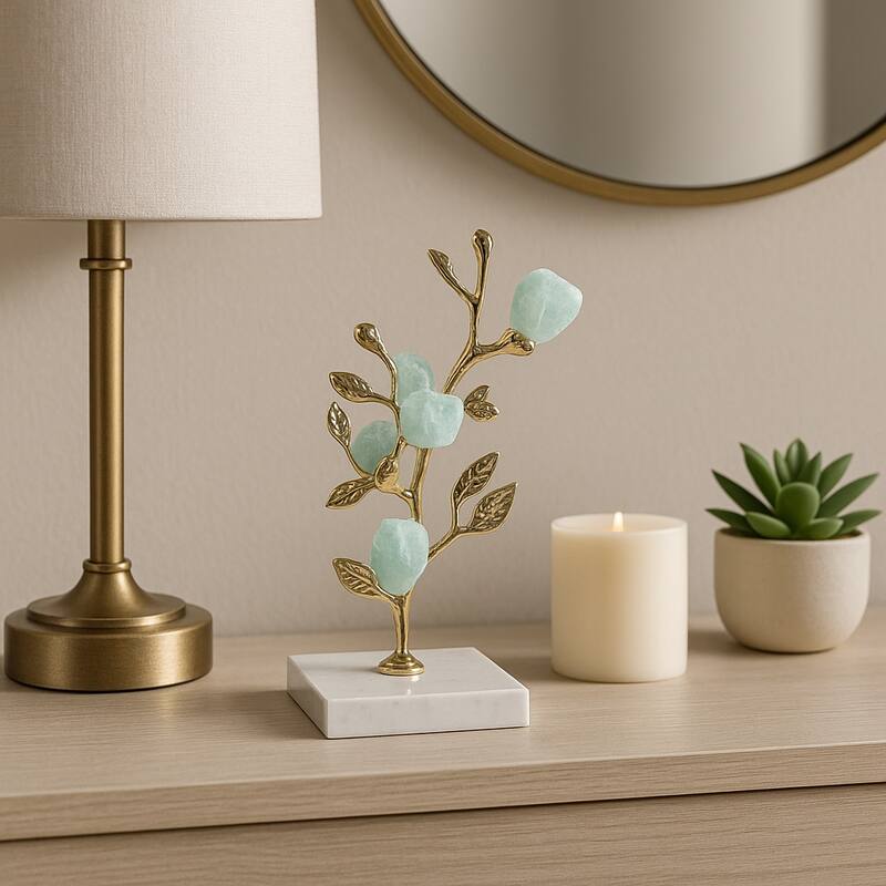 Metal Tree Sculpture on Marble Base Charming Living Room, Office, Home Decor