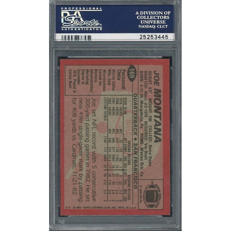 Joe Montana 1983 Topps Football Card #169 Graded PSA 8 - 8'6" x 11'6"