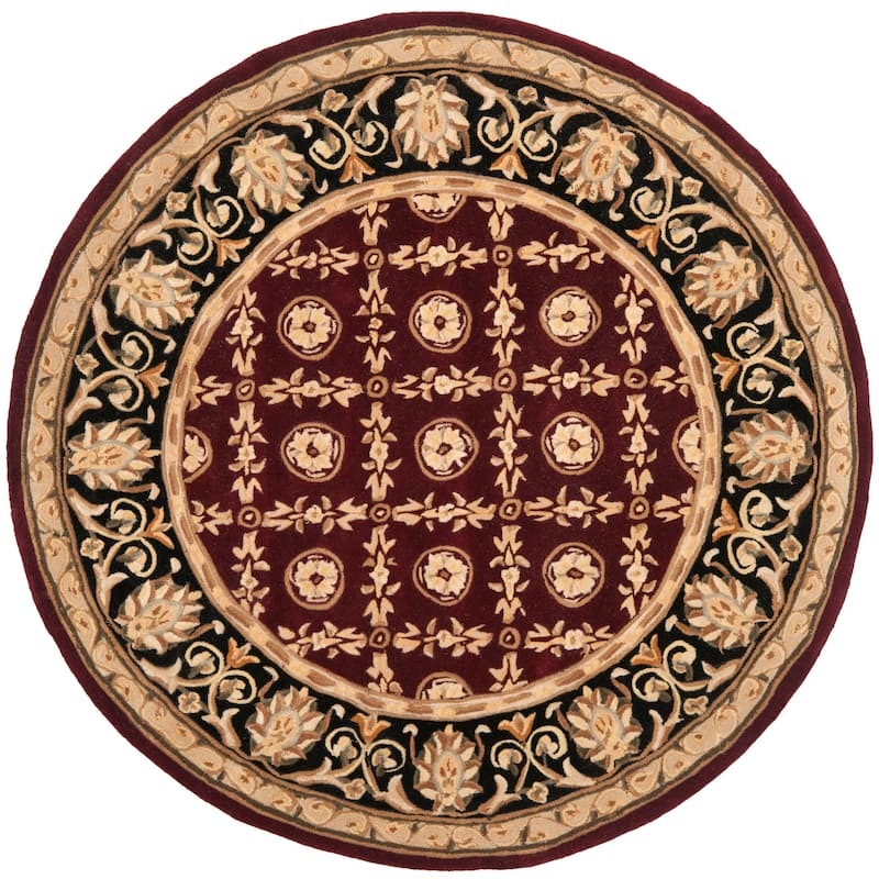 SAFAVIEH Handmade Naples Kuralay Traditional Oriental Wool Rug - 6' Round - Burgundy/Black