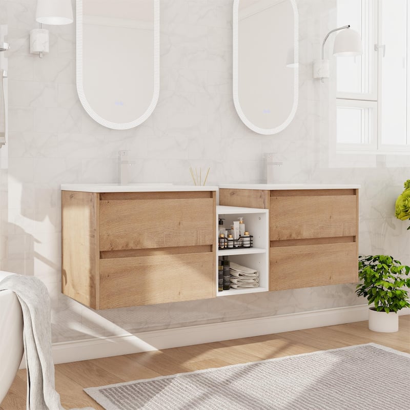 Bathroom Vanity With Sink In 24/28/30/60 Inch, Floating Bathroom Vanity With Soft Close Drawer
