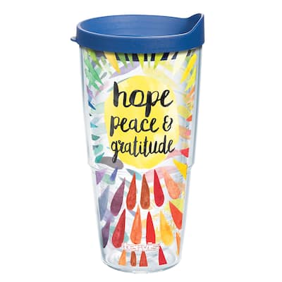Tervis Hope Peace Gratitude Made in USA Double Walled Insulated Travel Tumbler, Clear - 24oz