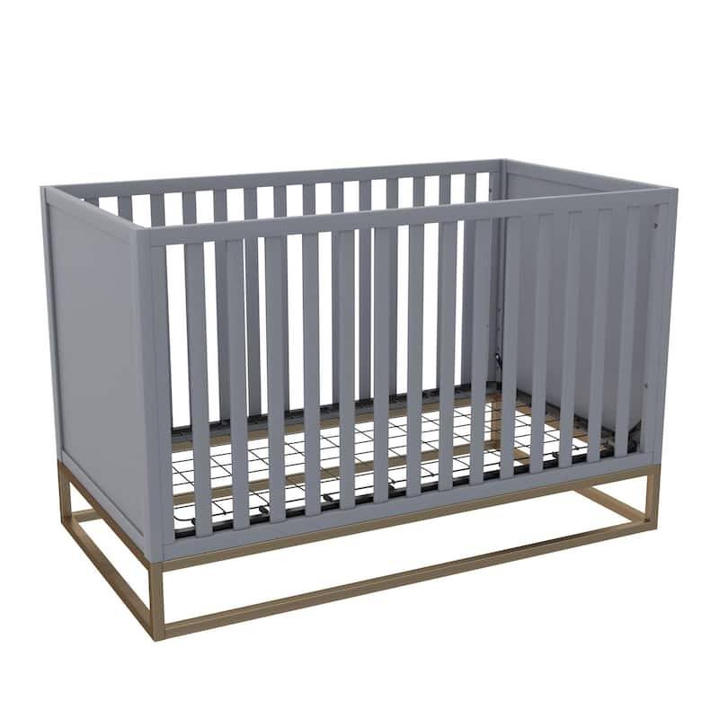 Little Seeds Haven 3 in 1 Convertible Wood Crib with Metal Base - Grey/Gold