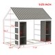 preview thumbnail 17 of 26, Twin Size House Bed Wooden Kids Bed Floor Bed with Fence and Semi-Enclosed Roof, 2 Movable Wardrobes Practical and Functional
