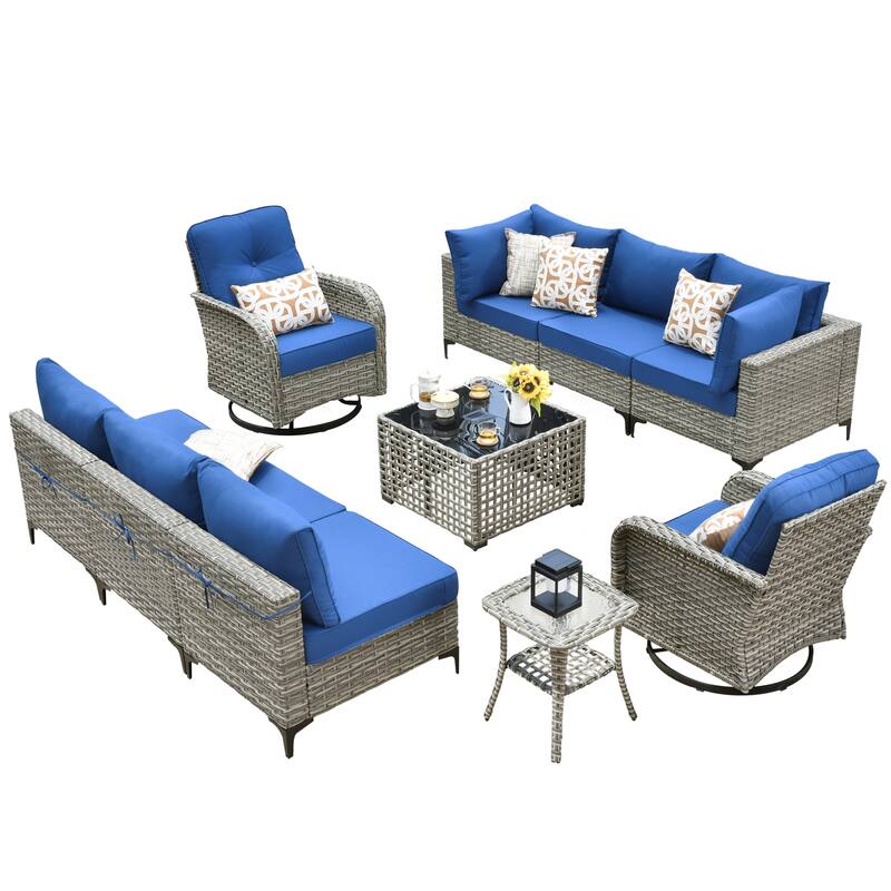 HOOOWOOO 10-piece Outdoor Furniture Wicker Swivel Rocking Chair Set