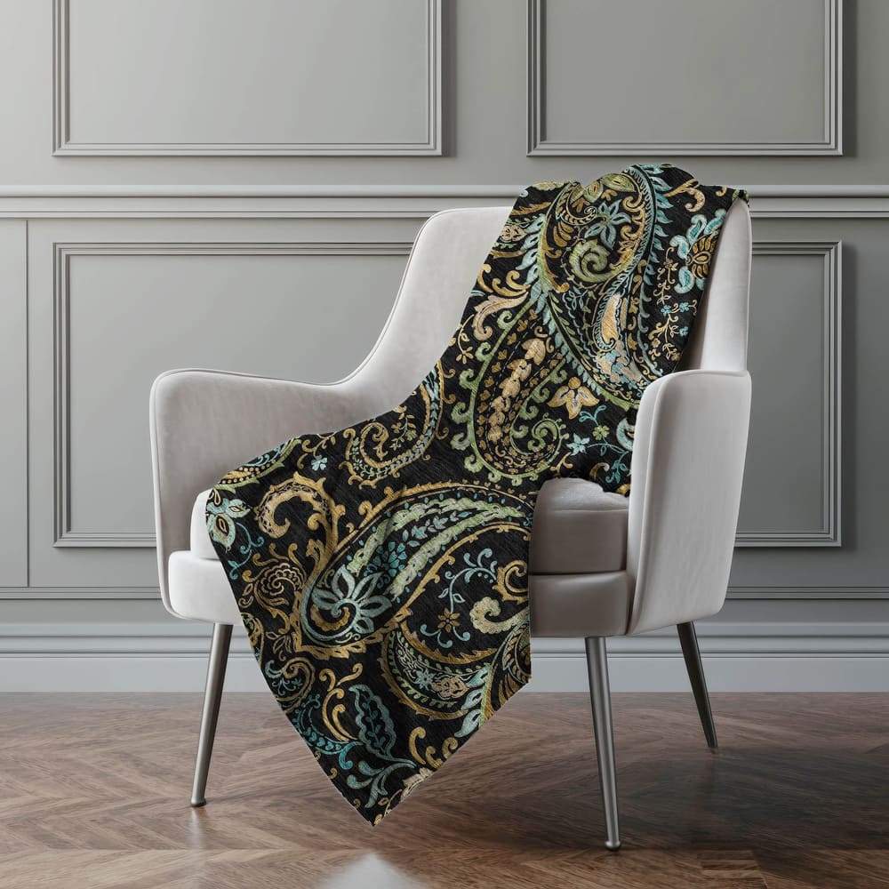 Premium Machine Washable Paisley Sherpa Throw Blanket