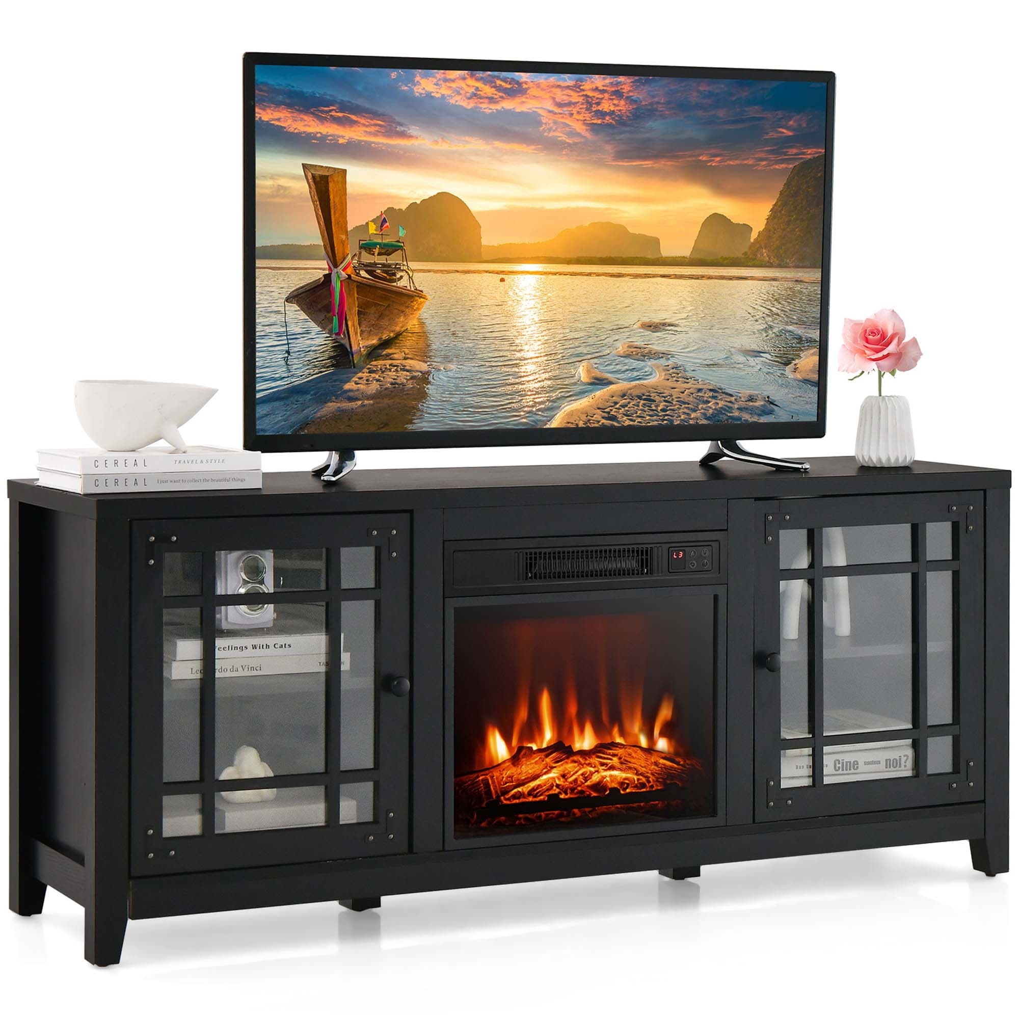 Costway 50'' Tv Stand Modern Wood Storage Console Entertainment