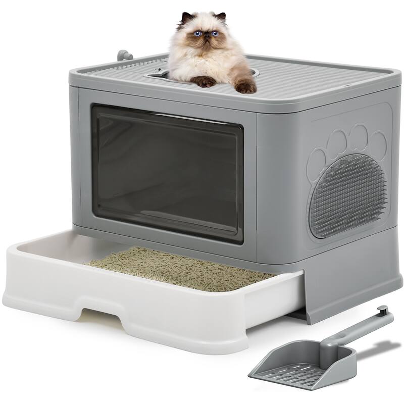 Cat Litter Box with Shovel - Grey