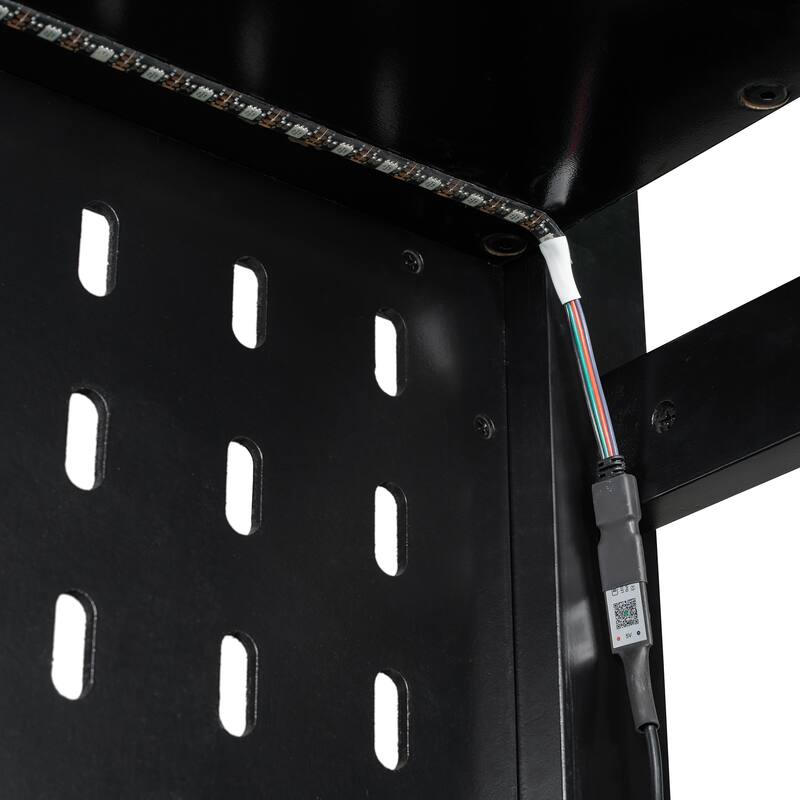 Full Size Gaming Loft Bed with Desk, Shelves, LED, USB and Pegboard