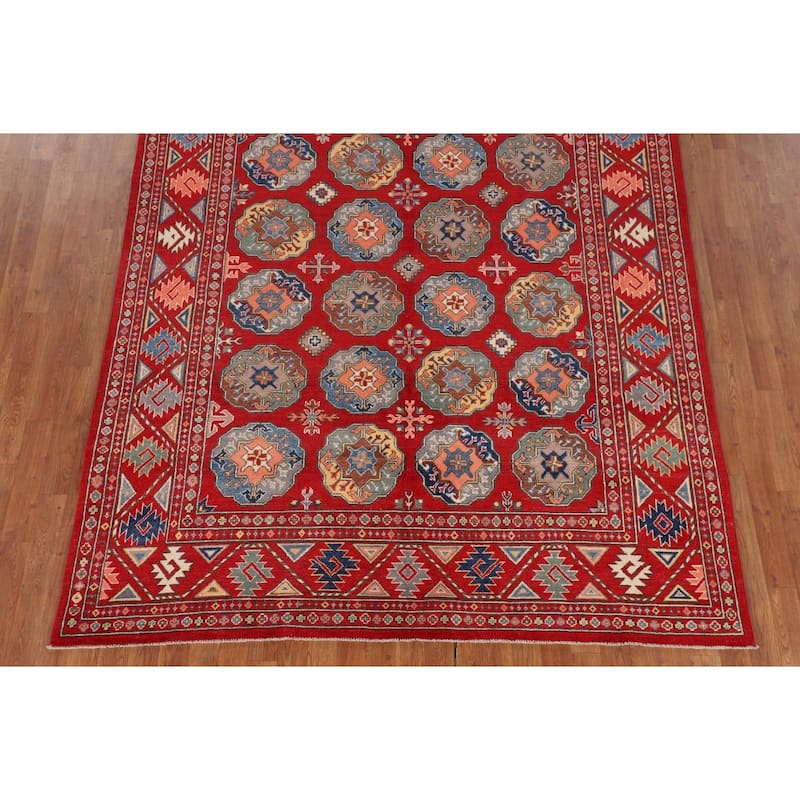 All-Over Red Kazak Oriental Area Rug Hand-Knotted Wool Carpet - 6'7" x 9'7"