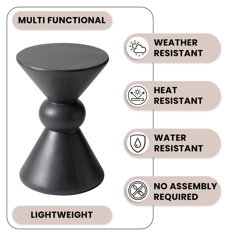 Indoor Outdoor Fiberstone Side Table and End Table Hourglass Weather Resistant Design Accent Table