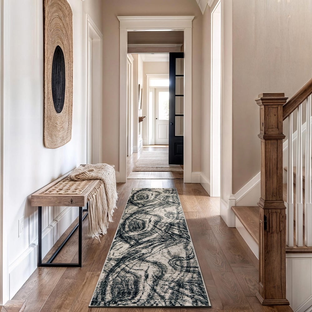 World Rug Gallery Distressed Abstract Black / Ivory / Gray Area Rug