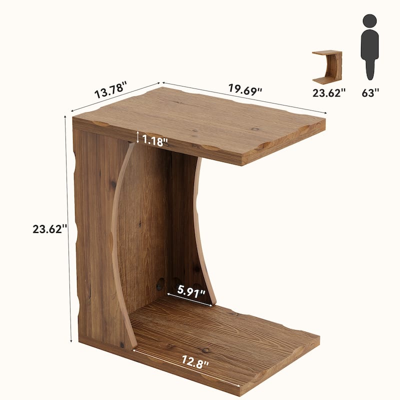 C-shaped End Table for Living Room, Solid Wood Side Table for Couch - 13.78" D x 19.69" W x 23.62" H