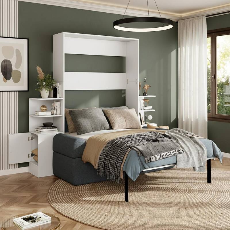 Queen Murphy Wall Bed with Sofa and Storage Towers by Harper&Bright Designs