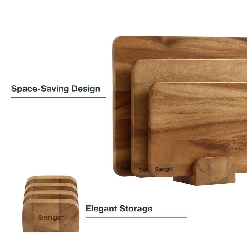 Sango Atelier Acacia Wood 3-Piece Cutting Board Set with Stand- Kitchen Chopping Boards for Meat, Vegetables & Charcuterie
