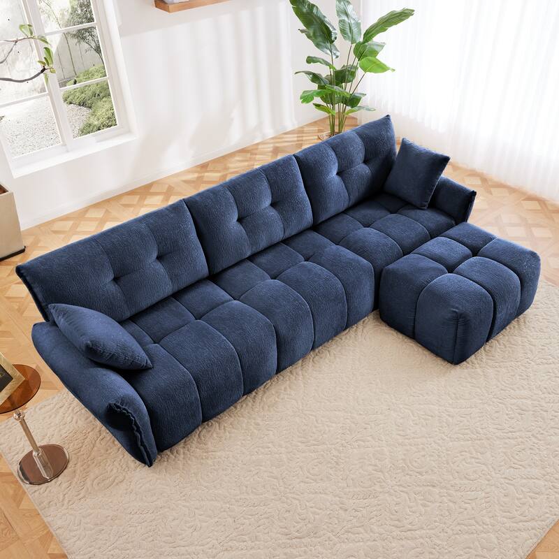 3-Seater L-Shaped Modular Sofa with 1 Ottomans & Pillows