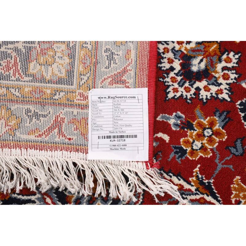 Floral Kashan Turkish Rug Dining Room Machine-Made Carpet - 9'10" x 12'8"