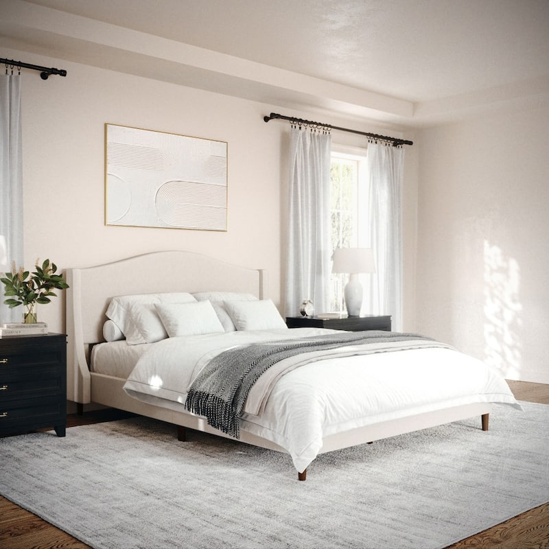 Martha Stewart Upholstered Platform Bed with Curved Headboard