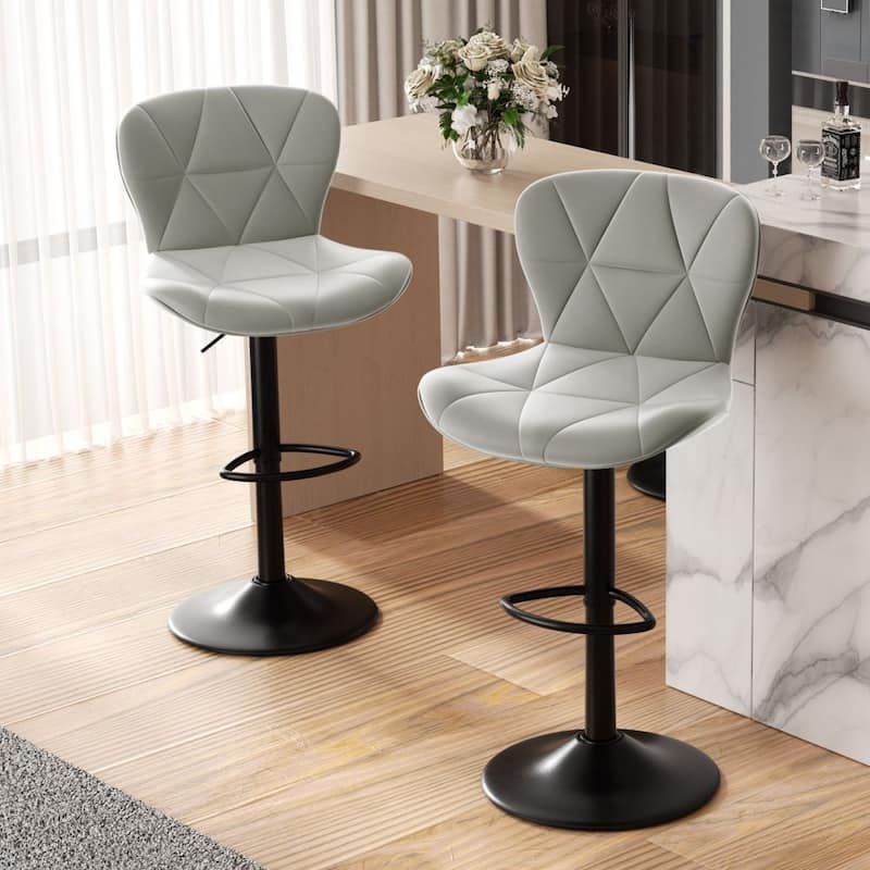 Set of 2 Faux Leather Counter Height Bar Stools - Light Grey