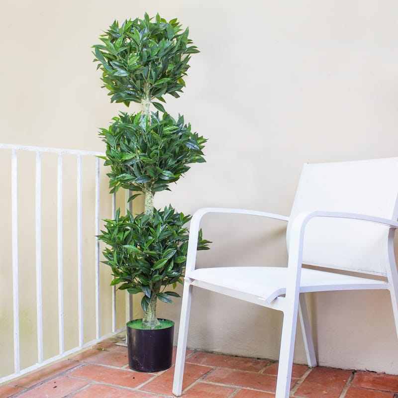 Artificial Topiary Tree 5ft Triple Bay Leaf Bush Indoor Outdoor Decor - 5ft.