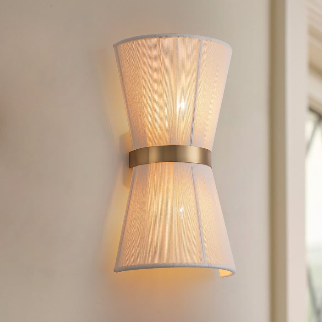 2-Light Modern Boho Natural Ivory Hand-Woven Rope Fabric Flush Mount Wall Lighting Up&Down Wall Sconces