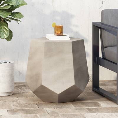 Roomfitters Outdoor Calgary Side Table with Geometric Design, Weather-Resistant Patio Accent Table, Light Grey