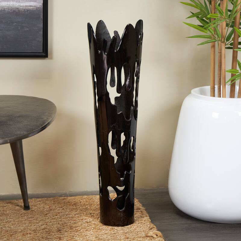 Gold, Silver or Black Aluminum Metal Drip Vase with Melting Designed Body - Black - 9"W, 31"H