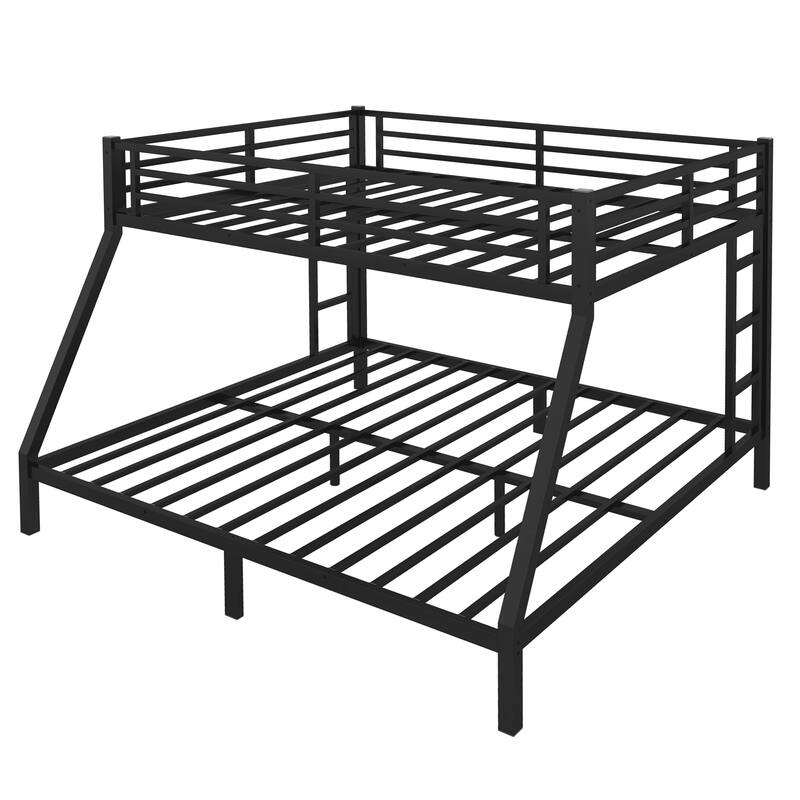 Metal Bunk Bed with Fence, Ladder, Space-Saving and Noise Reduced for Teens and Adults